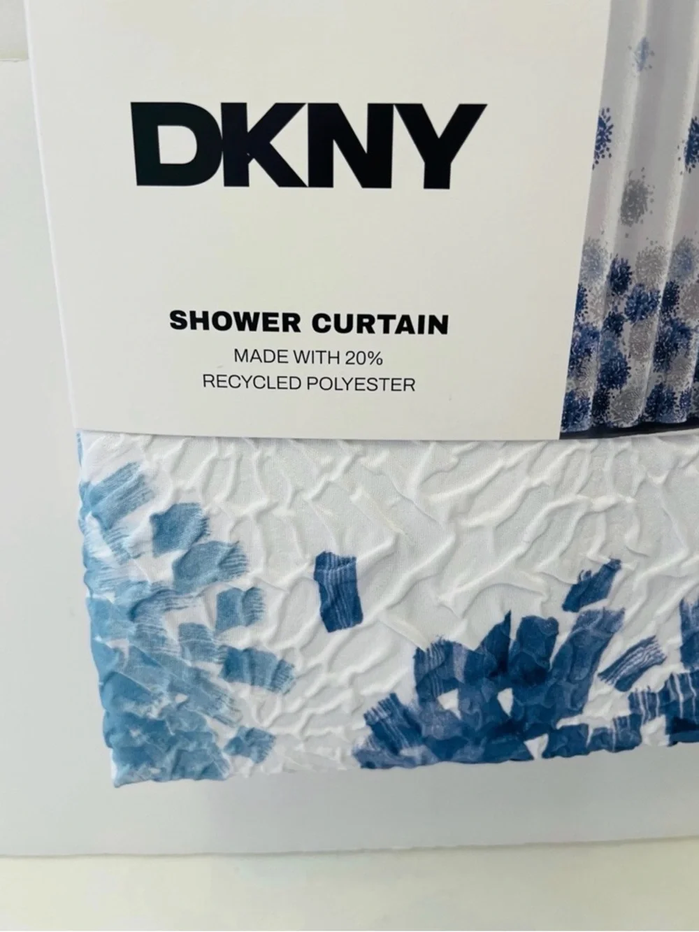 DKNY Brushstroke Floral Microsculpt Shower Curtain White Blue Gray 72” x 72”